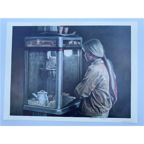 21.5x16.5 Signed Art Print "Delicious" Popcorn Stand Scene