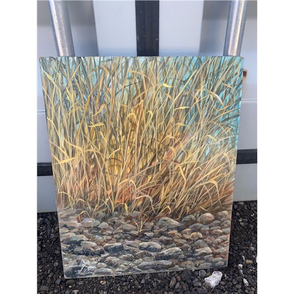 Original 16x20 Canvas Painting of Grasses and Rocky Ground