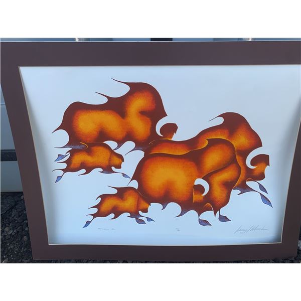 Framed Abstract Print Signed by Artist, 27.5 x 21 Inches