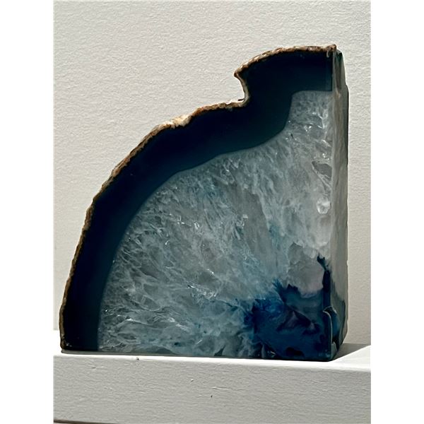 Polished Blue Agate Slice with Natural Crystal Quartz