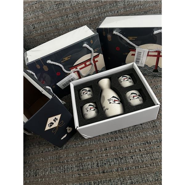 Lot of 3 New Ceramic Sake Sets – Japanese Style 5-Piece Gift Sets with Gift Boxes
