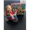 Image 1 : Vintage Pony Tail Doll on Tricycle Wind-Up Tin Toy with Original Box
