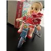 Image 2 : Vintage Pony Tail Doll on Tricycle Wind-Up Tin Toy with Original Box