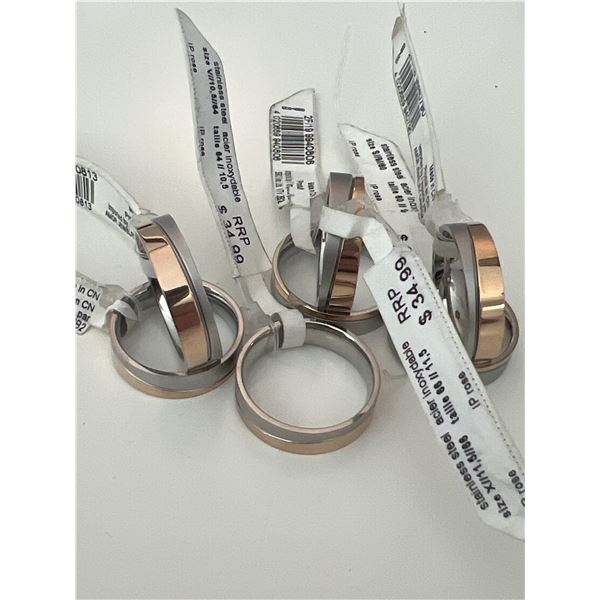Lot of 8 New Stainless Steel Rose Gold-Tone Fashion Rings