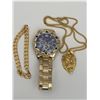 Image 1 : Lot of 3 Gold-Tone Fashion Accessories – Saigela Watch, Bracelet & Lion Pendant Necklace