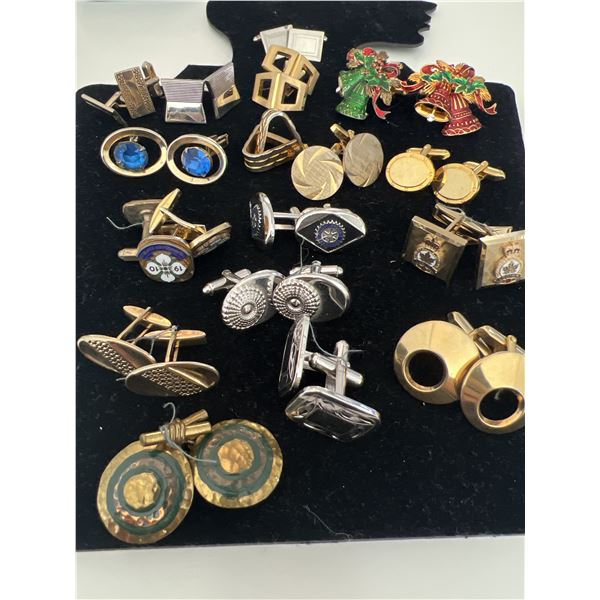 Large Lot of 17 Pairs Vintage Men’s Cufflinks – Novelty, Military & Designer Style