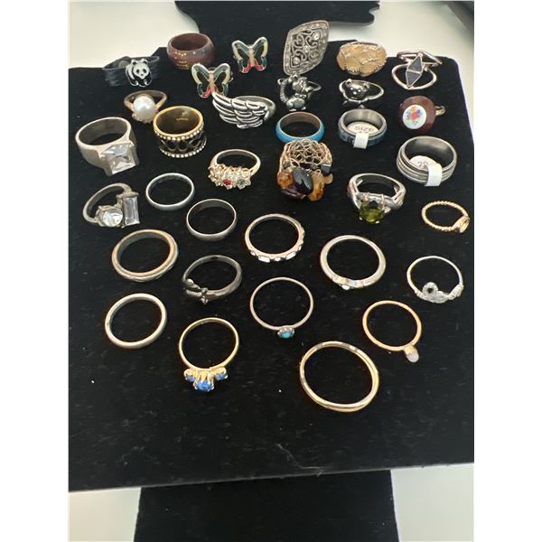 Large Mixed Lot of Women’s Fashion Rings – 35+ Pieces – Statement, Stainl