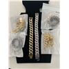 Image 1 : Lot of 8 Rhinestone Cuban Link Fashion Bracelets – Gold & Silver Tone