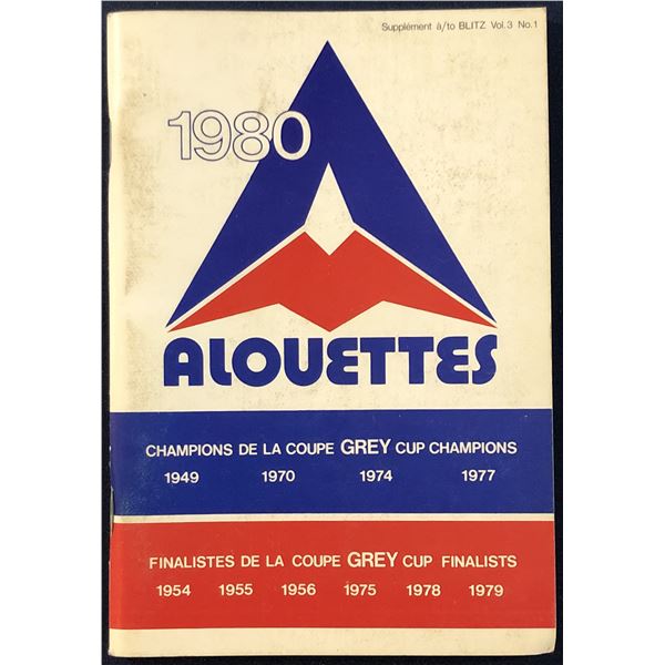 1980 CFL MONTREAL ALOUETTES MEDIA GUIDE
