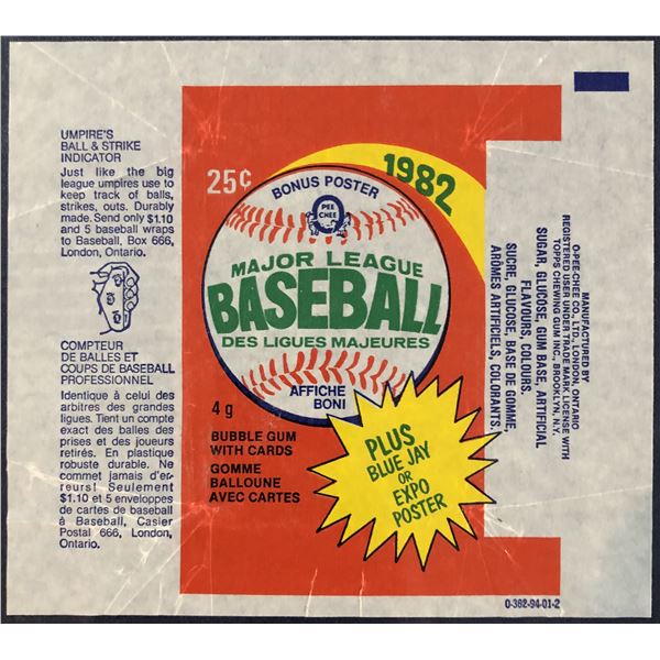 1982 O-PEE-CHEE BASEBALL WRAPPER