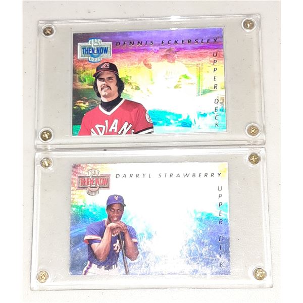 2 - 1993 Upper Deck Then & Now Baseball Cards in holders Eckersley & Strawberry
