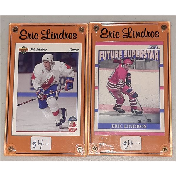 2 Eric Lindros Hockey cards in Special Holders - Rookie card & UD Canada Cup card