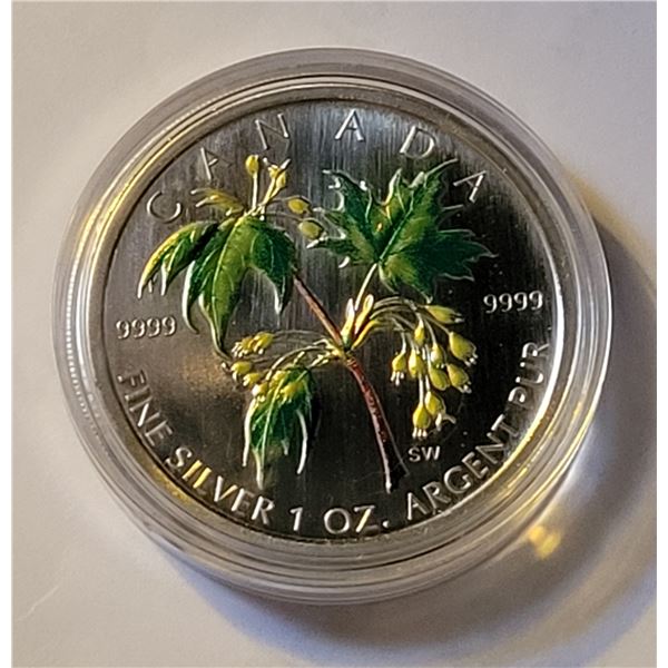 2003 $5 Coloured Maple Leaf: Summer - 99.99% Pure Silver Coin No Tax