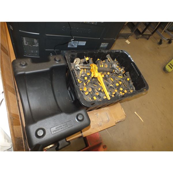 Tote Of Grinder Parts & Plastic Cradles