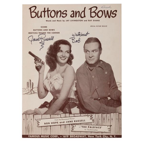 Jane Russell Signed Sheet Music for "Buttons and Bows" from “The Paleface.”