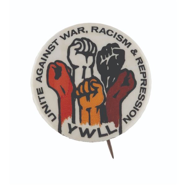A "Unite Against War, Racism & Repression" Pinback Button.