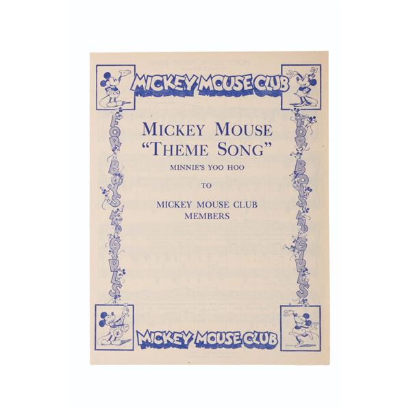 A Mickey Mouse "Theme Song" Sheet Music.