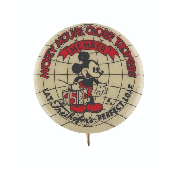 A Mickey Mouse Globe Trotters Member Pinback Button.