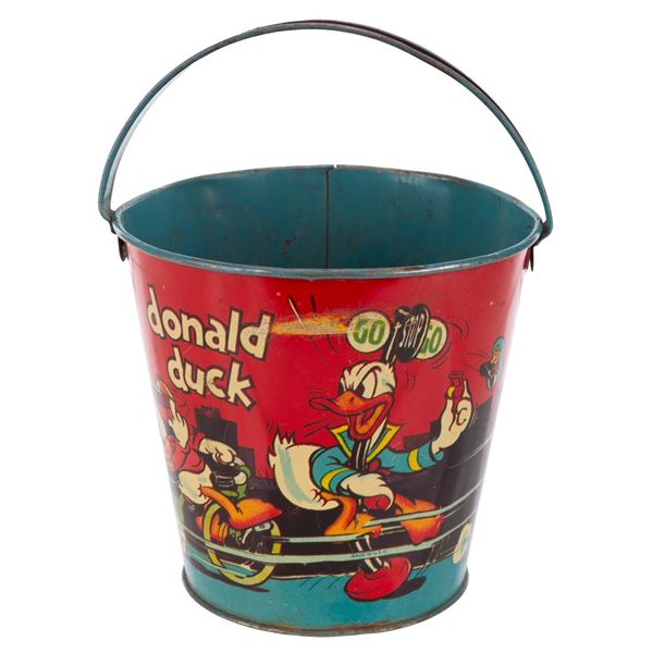 A Donald Duck and Nephews Tin Litho Sand Pail by Ohio Art.