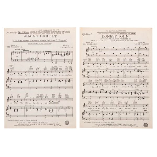 A Pair of "Pinocchio" Songs Sheet Music.