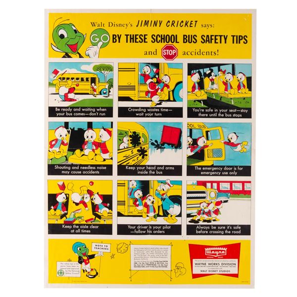 A Jiminy Cricket School Bus Safety Tips Poster.