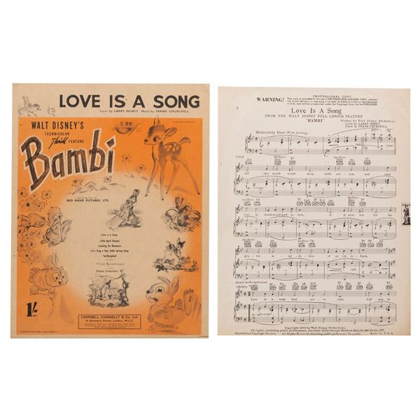 A Pair of "Bambi" Love is a Song Sheet Music.