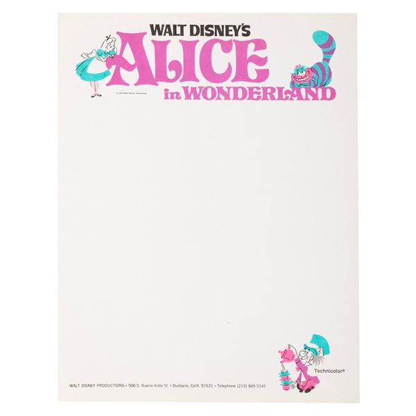 A Sheet of Re-Release "Alice in Wonderland" Stationery.