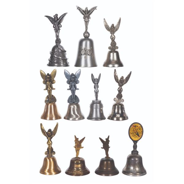 A Collection of 11 Metal Tinker Bell Bells.