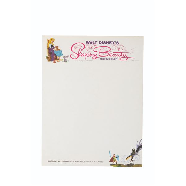 A Walt Disney Studio "Sleeping Beauty" Production Letterhead Sheet.