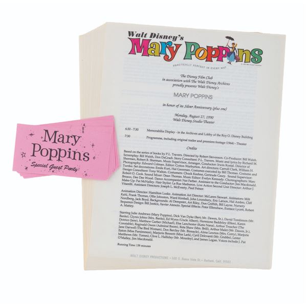 A Set of “Mary Poppins” 1990 Disney Studio Screening Programs and Tickets.