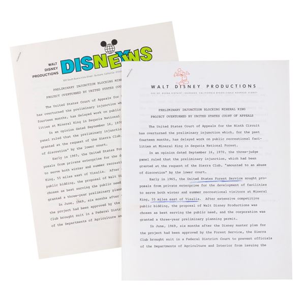 A Pair of Mineral King Press Releases.