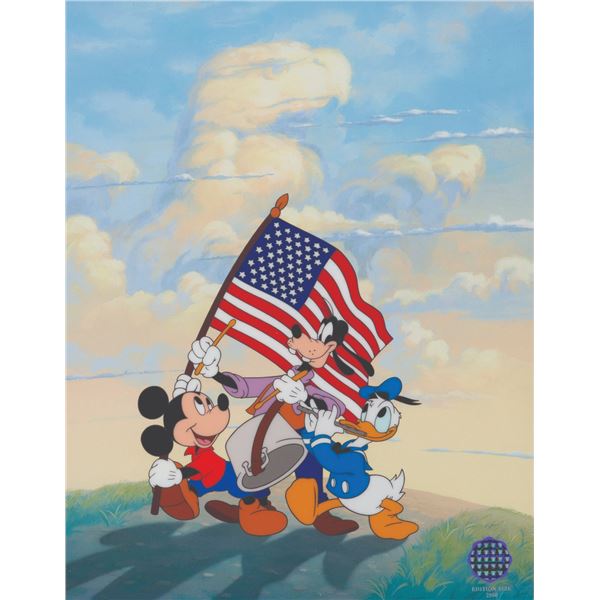 A Mickey, Donald, and Goofy "Spirit of America" Framed Sericel.
