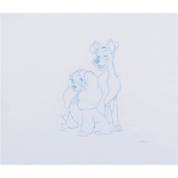 A Disney Park Lady and the Tramp Original Drawing.