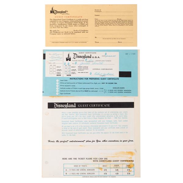 A Disneyland Guest Certificate and Information Page.