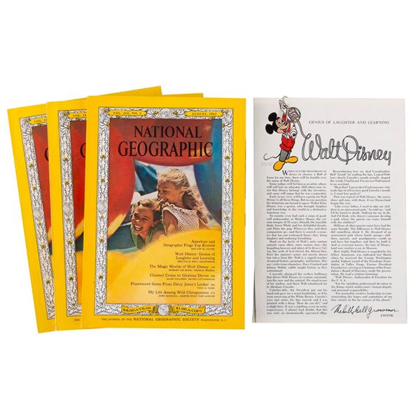A Trio of August 1963 National Geographic Magazines with Walt Disney Article.