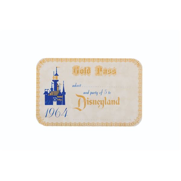 A 1964 Disneyland Gold Main Gate Admission Pass.