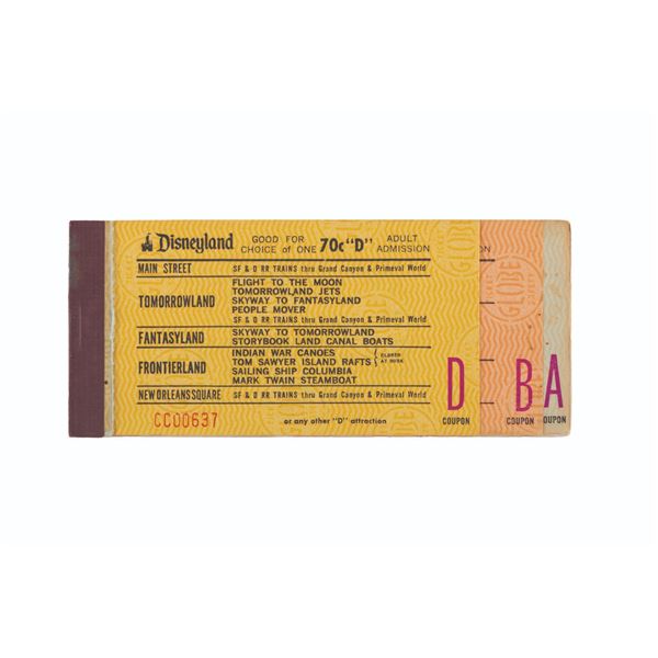 A 1960s Disneyland Adult Ticket Book.