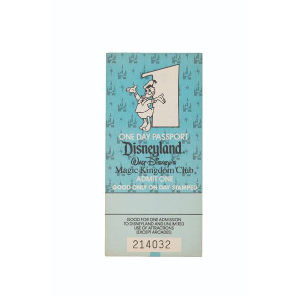 An Unused Disneyland Magic Kingdom Club One Day Passport.