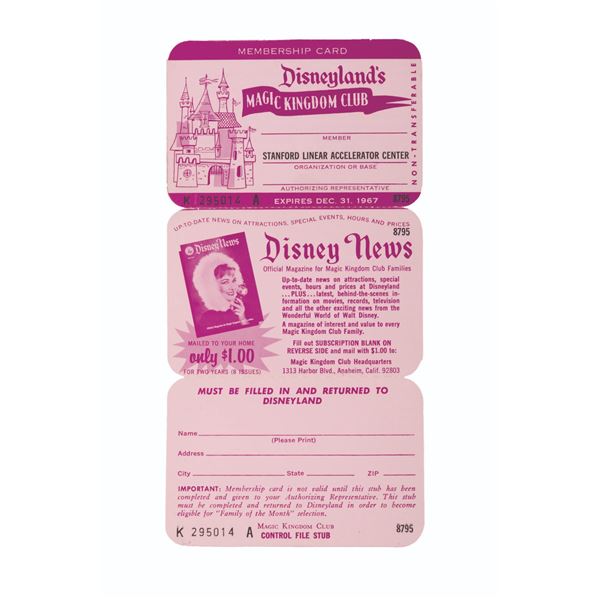 A Magic Kingdom Club Stanford Linear Accelerator Card.