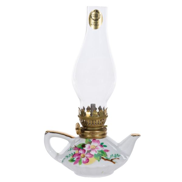 A Ruggles Floral Tea Pot-Shaped Ceramic Oil Lamp.