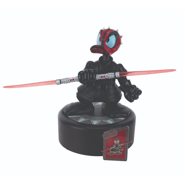 A Donald Duck Darth Maul Figurine and Pin.