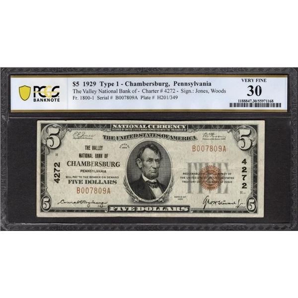 1929 $5 Chambersburg PA National PCGS 30