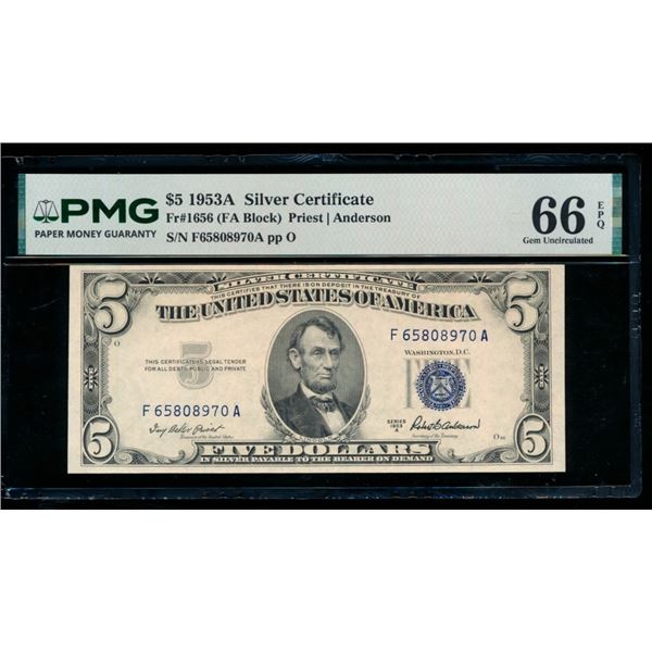 1953A $5 Silver Certificate PMG 66EPQ