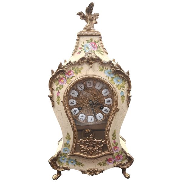 Vintage French clock with brass accents 18" tall, works