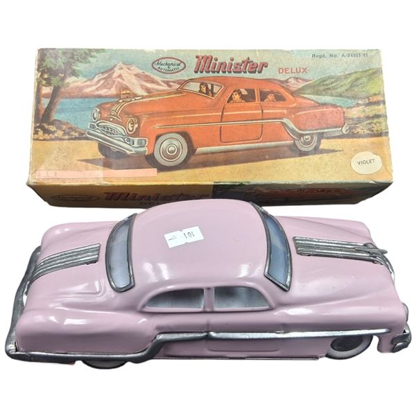 Vintage tin "Minister Delux" tin car with box 10"