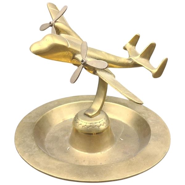 Vintage brass airplane ashtray