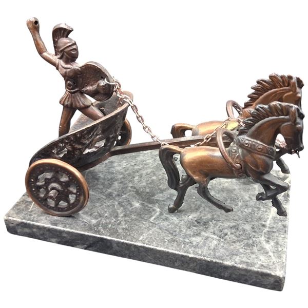 Bronze horse drawn chariot of Achilles, Made in Greece, base is 9"x5"