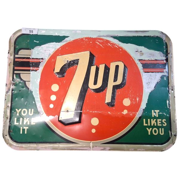 1940s 7up tin sign, great patina 28"x20"