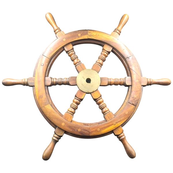 Vintage wooden ships' wheel with brass 24" dia