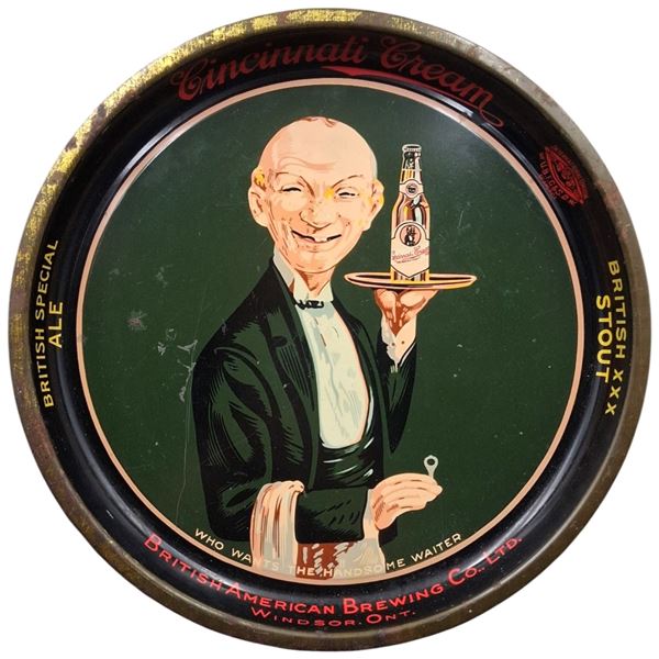 Vintage "Handsome Waiter" metal tray, Windsor Ontario 13"